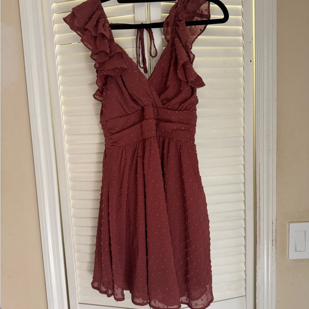 Dee Elly Ruffled Burgundy Dress